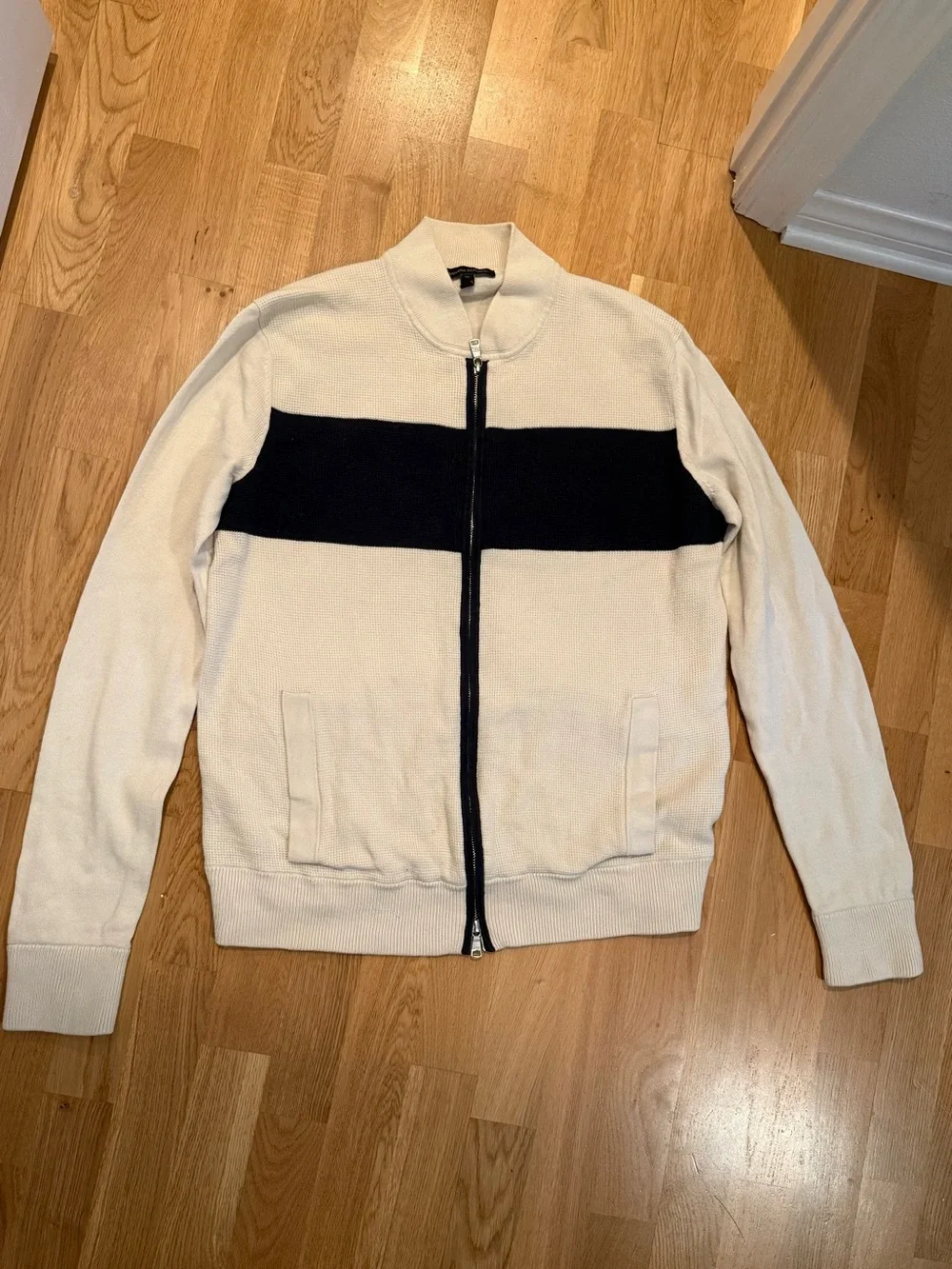 Banana Republic Cream Zip-Up Sweater with Black Chest Band